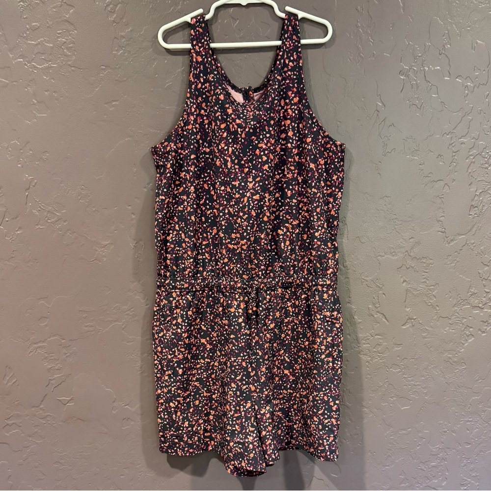 Athleta Girl On the Go Floral Romper in Black and Pink - XXL